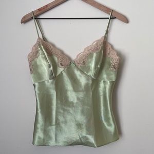 green lace satin cami